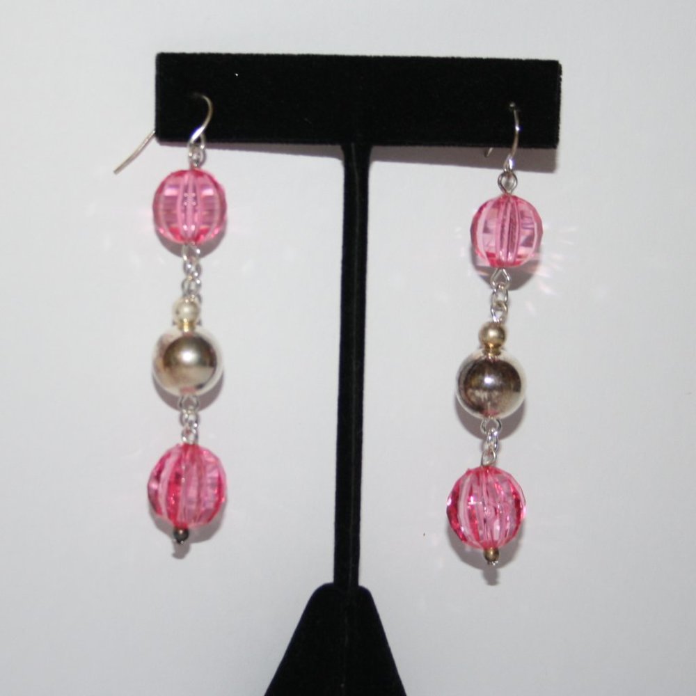 Beautiful silver and pink dangle earrings